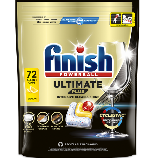 Finish Detergent Vase Capsule 72 buc Powerball Ultimate Plus Lemon All in 1