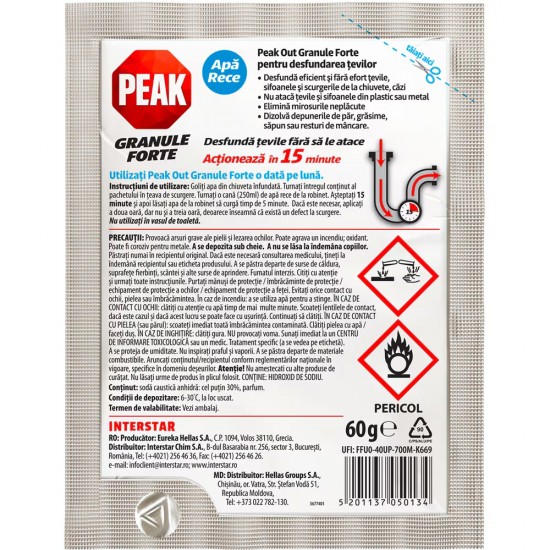Peak Out desfundat chiuveta granule 60g Apa rece 